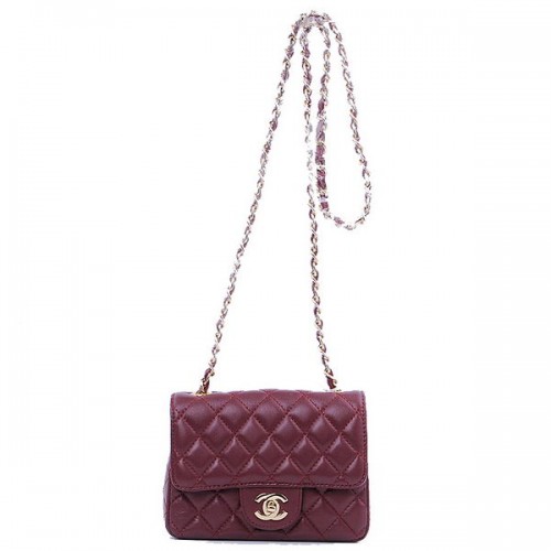 Chanel mini bolso clásico con solapa Borgoña Sheekskin 1115 Gold