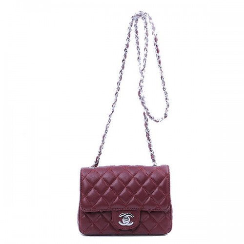 Chanel mini bolso clásico con solapa Borgoña Sheekskin 1115 Silver