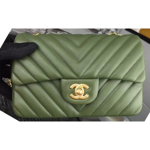 Chanel mini Classic Flap Bag Green Original Sheepskin Chevron Leather CHA5500 Gold