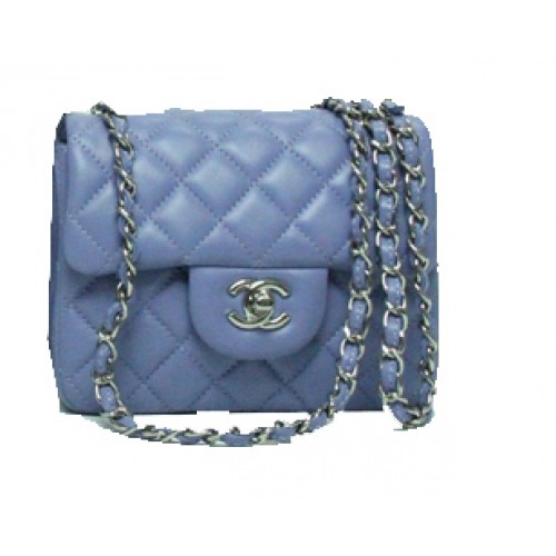 Chanel mini bolso clásico con solapa de cuero lavanda 1115 cadena de plata