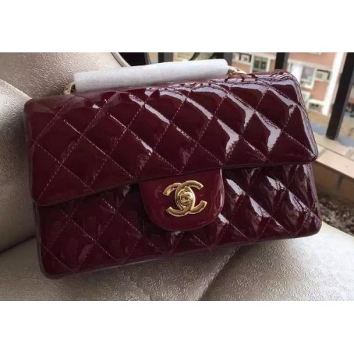 Chanel mini Classic Flap Bag Patente original A1116 Borgoña