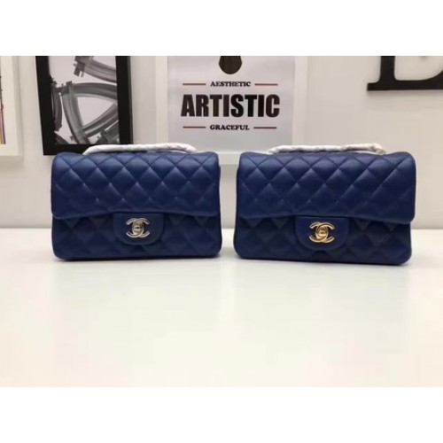 Chanel Mini Classic Flap Bag Original Piel de Oveja A1116 Azul