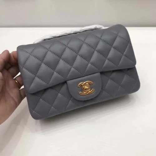 Chanel mini bolso clásico con solapa Original piel de oveja A1116 gris