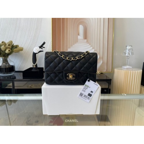 Bolso mini clásico con solapa Chanel Cuero de piel de oveja original A1116 negro y metal dorado