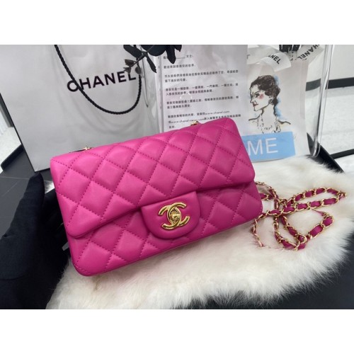 Bolso mini clásico con solapa Chanel Cuero de piel de oveja original A1116 rosa y metal dorado