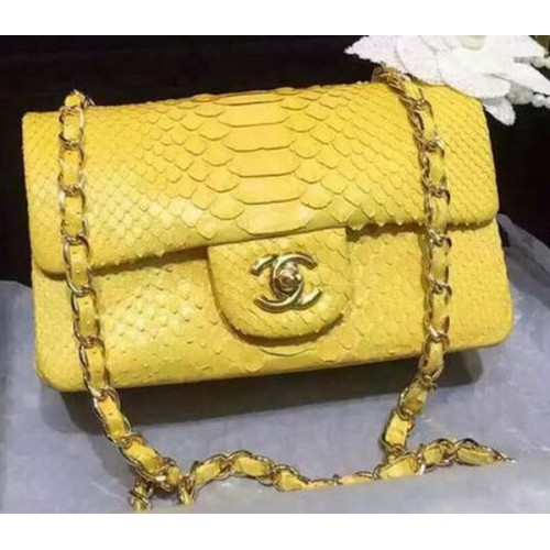 Chanel Mini Classic Flap Bag Original Snake Leather A1116 Amarillo