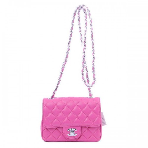 Chanel mini bolso clásico con solapa Peach Sheekskin 1115 Silver