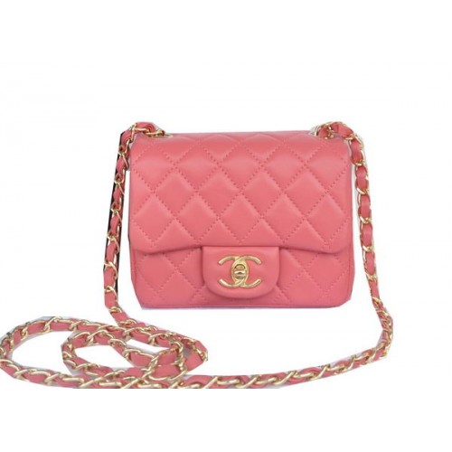 Chanel Mini Bolso Clásico con Solapa Rosa Original Sheekskin CHA1115 Oro