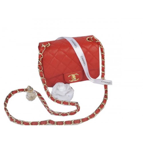 Chanel mini bolso clásico con solapa Patrón Cannage rojo 1115 Oro