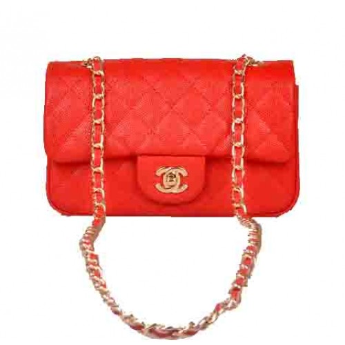 Chanel mini bolso clásico con solapa Patrón Cannage rojo 1117 Oro