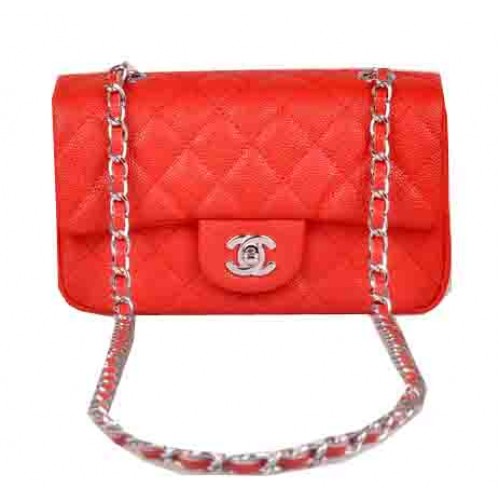 Chanel mini bolso clásico con solapa Patrón Cannage rojo 1117 Plata