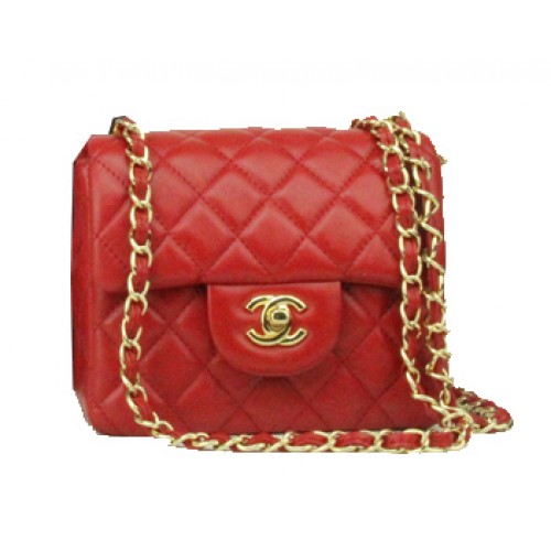 Chanel mini bolso clásico con solapa cuero rojo 1115 cadena de oro