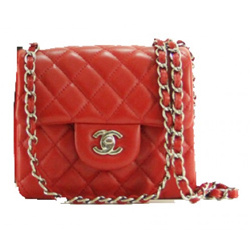 Chanel mini bolso clásico con solapa cuero rojo 1115 cadena de plata