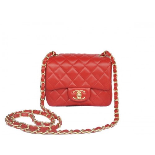 Chanel Mini Classic Flap Bag Rojo Original Sheekskin CHA1115 Oro