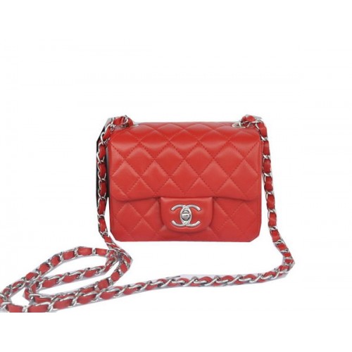 Chanel Mini Classic Flap Bag Rojo Original Sheekskin CHA1115 Plata