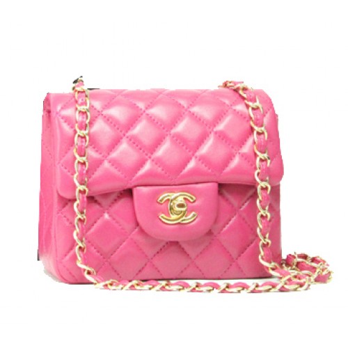 Chanel mini bolso clásico con solapa de cuero rosa 1115 cadena de oro