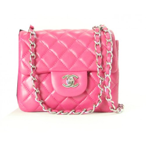 Chanel mini Classic Flap Bag Rose Leather 1115 Cadena de plata
