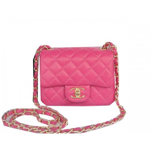 Chanel Mini Bolso Clásico con Solapa Rosa Original Piel de Oveja CHA1115 Oro