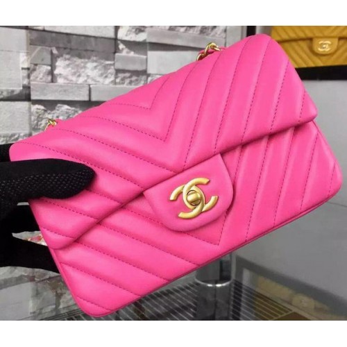 Chanel mini Classic Flap Bag Rose Original Sheepskin Chevron Leather CHA5500 Oro