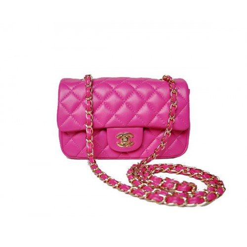 Chanel mini bolso clásico con solapa Rose Sheekskin 1117 Gold