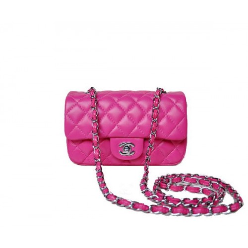 Chanel mini bolso clásico con solapa Rose Sheekskin 1117 Silver