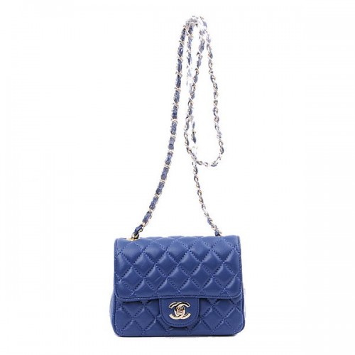 Chanel mini bolso clásico con solapa RoyalBlue Sheekskin 1115 Gold