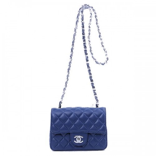 Chanel Mini Classic Flap Bag RoyalBlue Sheekskin 1115 Plata