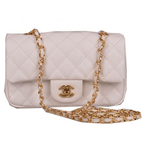 Chanel mini bolso clásico con solapa patrón Cannage blanco 1117 dorado