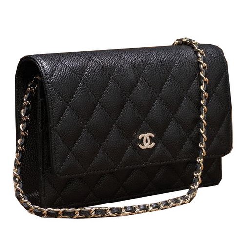 Bolso mini con solapa Chanel A33814 Patrón Cannage negro dorado