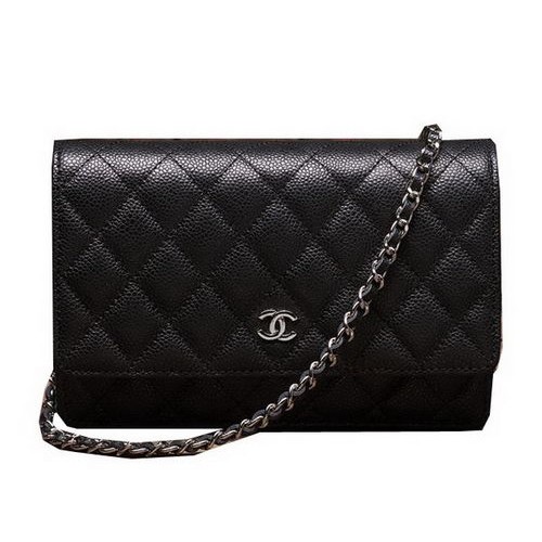 Chanel mini Flap Bag A33814 Negro Patrón Cannage Plata