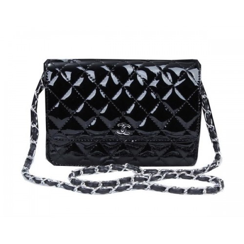 Chanel mini Flap Bag A33814 Negro Charol Plata