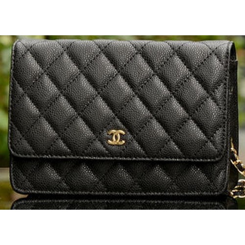 Bolso mini con solapa Chanel Patrón Cannage negro A33814 Oro