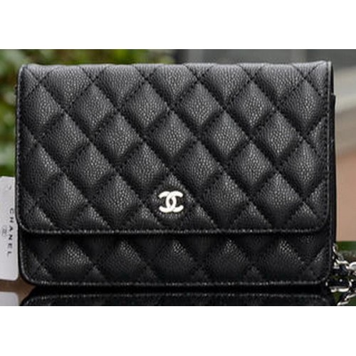 Bolso mini con solapa Chanel Patrón Cannage negro A33814 Plata