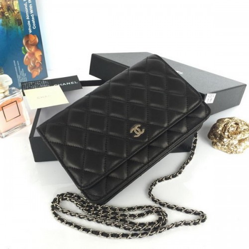 Bolso mini con solapa Chanel Negro Piel de oveja original A33814 Plata