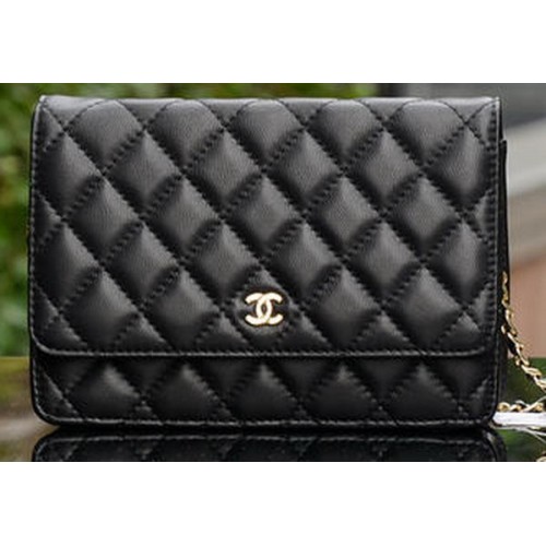 Bolso mini con solapa Chanel Cuero de piel de oveja negro A33814 Oro