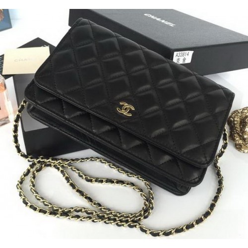 Bolso mini con solapa Chanel Cuero de piel de oveja negro A33814S Oro