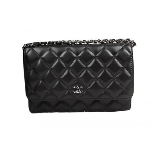 Chanel Mini Flap Bag CHA33814 Negro Original Piel de Oveja Plata
