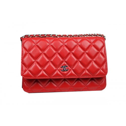 Chanel Mini Flap Bag CHA33814 Rojo Original Piel de Oveja Plata