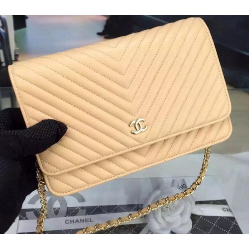 Bolso Chanel mini con solapa Chevron Leather A33814 Albaricoque