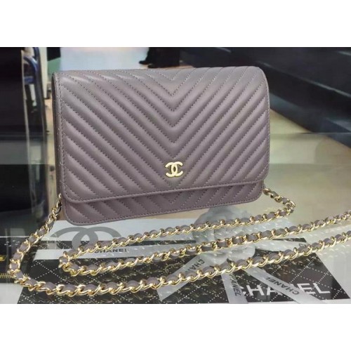 Chanel mini Flap Bag Chevron Cuero A33814 Gris