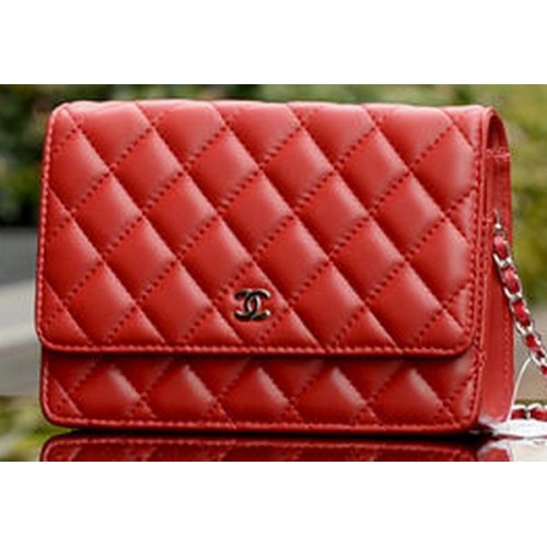 Bolso mini con solapa Chanel Cuero de piel de oveja rojo A33814 Plata