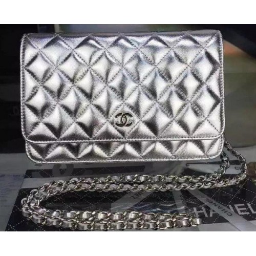 Bolso mini con solapa Chanel Patrón Cannage plateado A8373 Plata