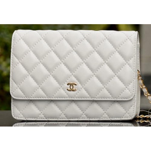Bolso mini con solapa Chanel Cuero de piel de oveja blanco A33814 Oro