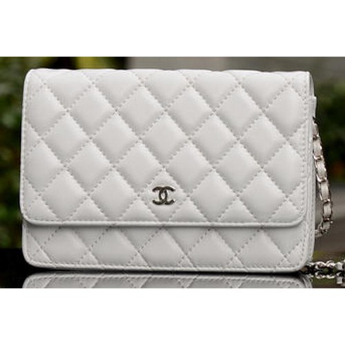 Bolso mini con solapa Chanel Cuero de piel de oveja blanco A33814 Plata