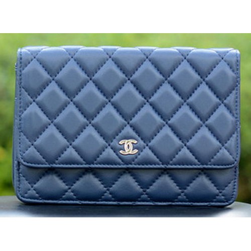 Chanel mini bolsos con solapa azul piel de oveja cuero A33814 plata