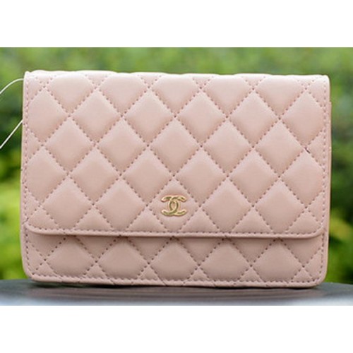 Chanel mini bolsos con solapa piel de oveja rosa cuero A33814 oro