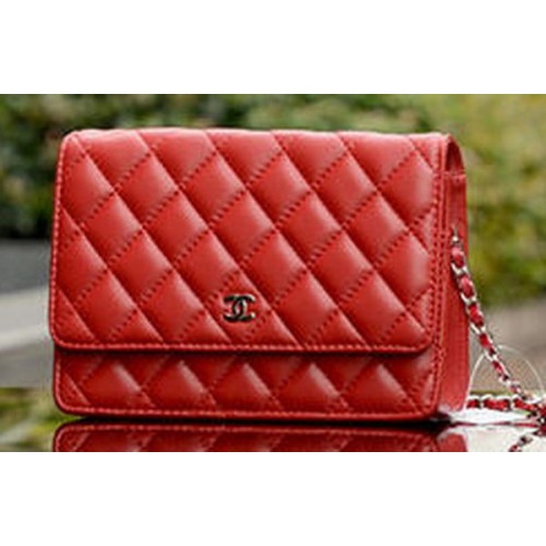 Chanel Mini Bolsos con Solapa Piel de Oveja Roja A33814 Plata