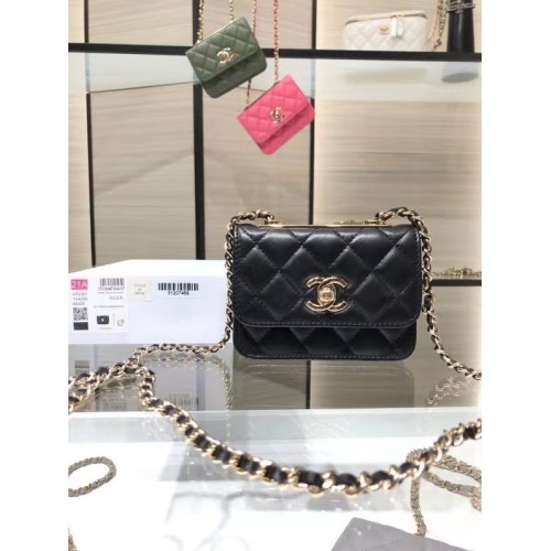 Bolso de hombro con solapa mini Chanel Cuero original AP2301 negro