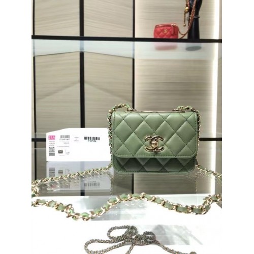 Chanel mini Flap Shoulder Bag Cuero original AP2301 verde