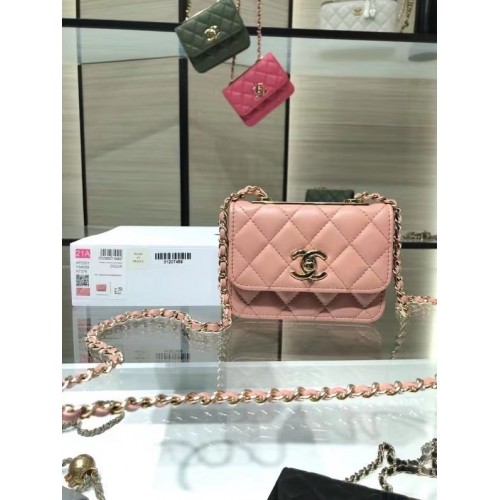 Chanel mini Flap Shoulder Bag Cuero original AP2301 rosa